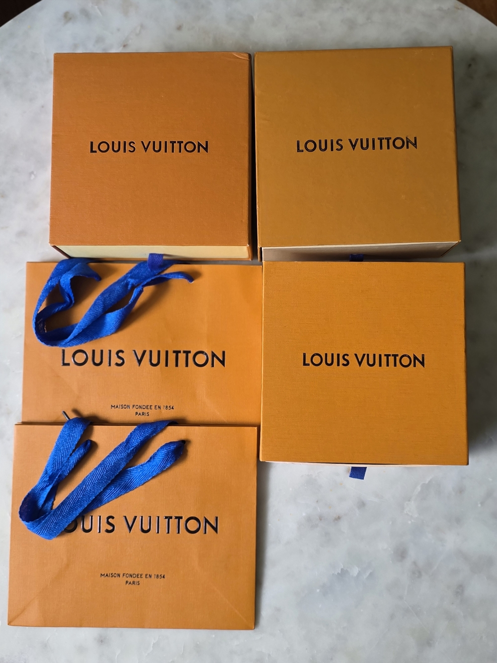 Authentic Louis Vuitton Orange Gift Boxes W/ Shopping Paper Bags-5-piece Set